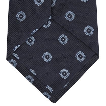 Navy and Light Blue Emblem Spot Silk Tie Image 3