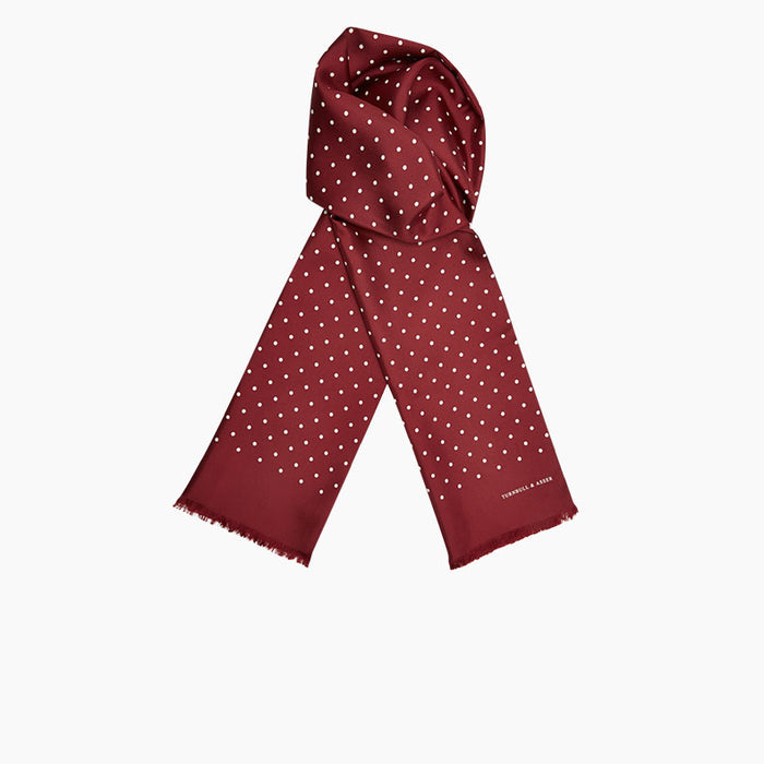 Burgundy and White Spotted Silk Scarf Image 2