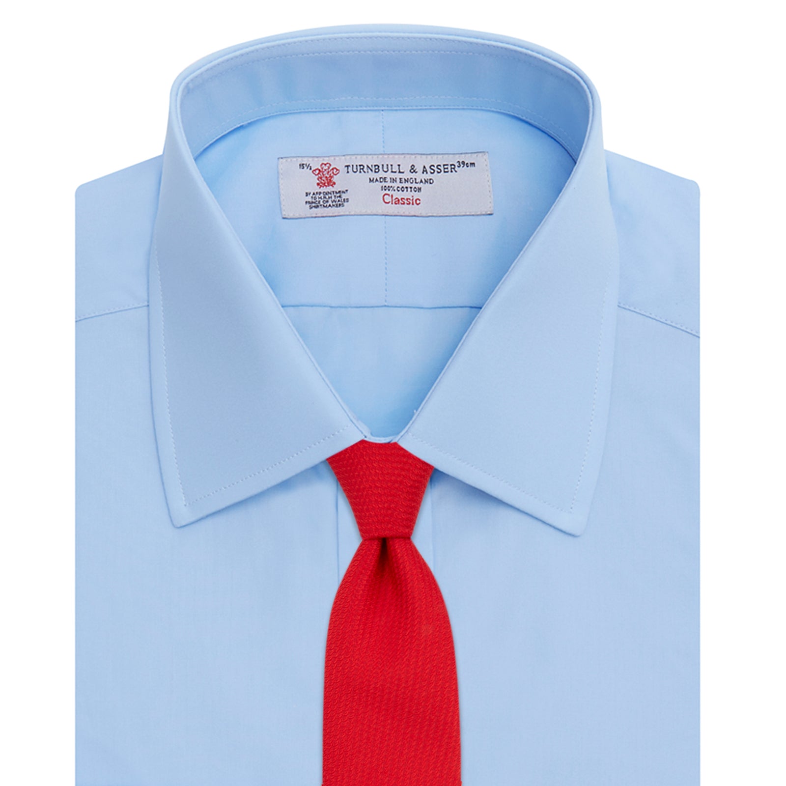 View 4 of product A Light Blue Cotton Shirt with T&A Collar and Double Cuffs by Turnbull & Asser, neatly folded and displayed on a plain white background.