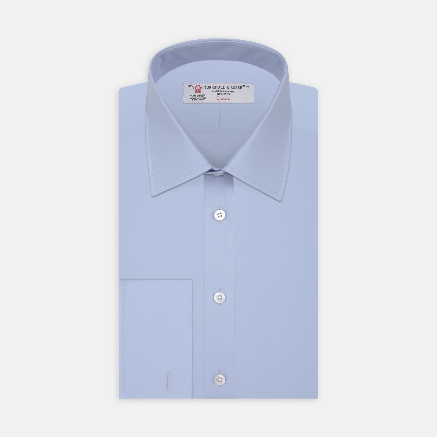 View 1 of product A Light Blue Cotton Shirt with T&A Collar and Double Cuffs by Turnbull & Asser, neatly folded and displayed on a plain white background.