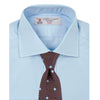 View 4 of product A Turnbull & Asser Blue Shirt with Regent Collar and 2-Button Cocktail Cuffs is neatly folded, featuring white buttons, and displayed on a plain white background.
