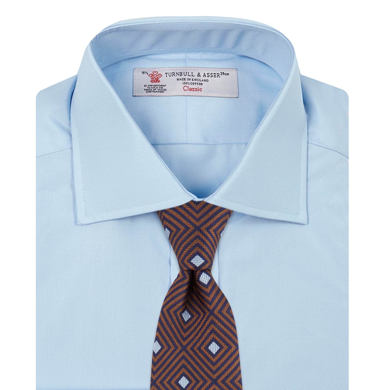 View 4 of product A Turnbull & Asser Blue Shirt with Regent Collar and 2-Button Cocktail Cuffs is neatly folded, featuring white buttons, and displayed on a plain white background.