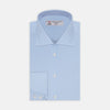 View 1 of product A Turnbull & Asser Blue Shirt with Regent Collar and 2-Button Cocktail Cuffs is neatly folded, featuring white buttons, and displayed on a plain white background.