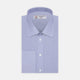 The Turnbull & Asser Blue End-on-End Cotton Shirt features a T&A collar, double cuffs, white buttons, and a chest pocket. Displayed neatly folded on a white background with the label visible at the neck—ideal for refined style.
