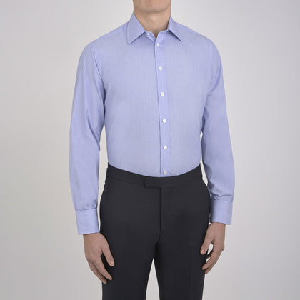Blue End-on-End Cotton Shirt with T&A Collar and Double Cuffs Image 1