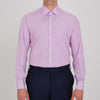 View 2 of product The Turnbull & Asser Lilac End-on-End Shirt features a T&A collar, double cuffs, and white buttons. Crafted from Italian two-tone cloth, this long-sleeved shirt is neatly folded and displayed on a plain white background.