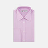 View 1 of product The Turnbull & Asser Lilac End-on-End Shirt features a T&A collar, double cuffs, and white buttons. Crafted from Italian two-tone cloth, this long-sleeved shirt is neatly folded and displayed on a plain white background.