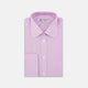The Turnbull & Asser Lilac End-on-End Shirt features a T&A collar, double cuffs, and white buttons. Crafted from Italian two-tone cloth, this long-sleeved shirt is neatly folded and displayed on a plain white background.