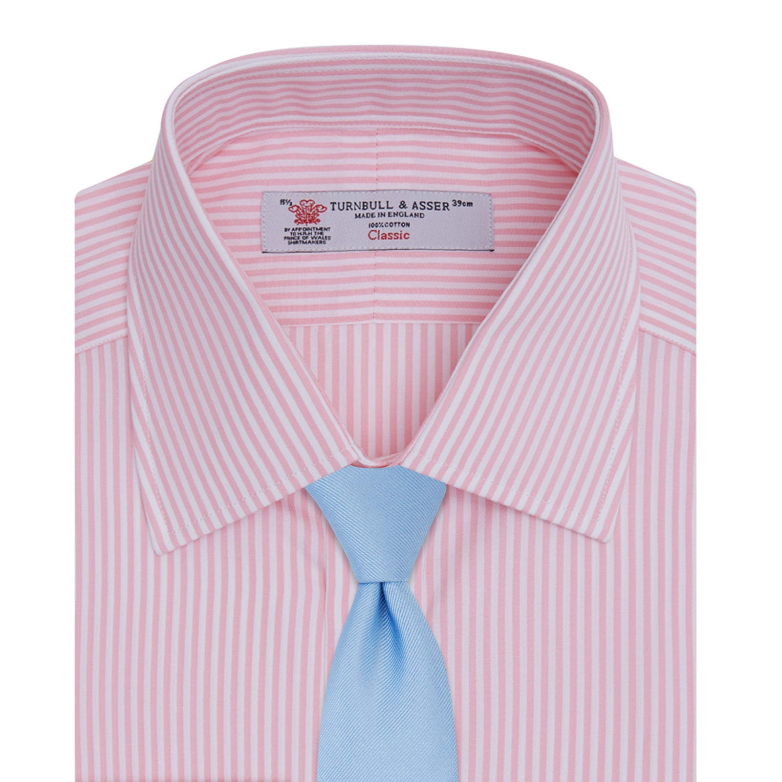 View 4 of product A neatly folded Turnbull & Asser blue shirt with a regent collar and 2-button cocktail cuffs, displayed against a plain white background.