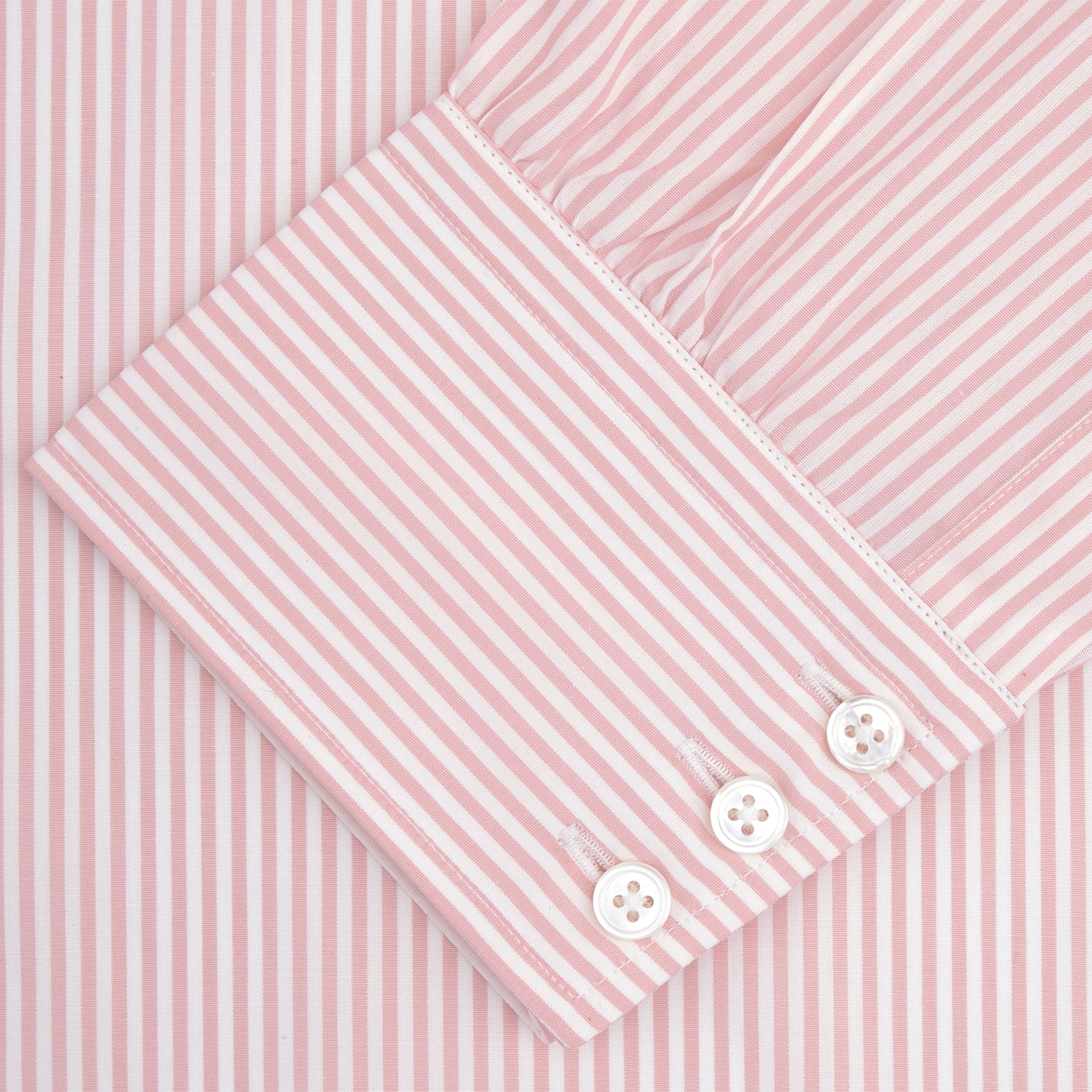 View 4 of product The Turnbull & Asser Pink Bengal Stripe Shirt with a T&A collar and 3-button cuffs is displayed against a white background.