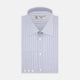 The Turnbull & Asser Blue and White Fine Stripe Shirt features a T&A collar, 3-button cuffs, and white buttons, shown neatly folded on a white background.