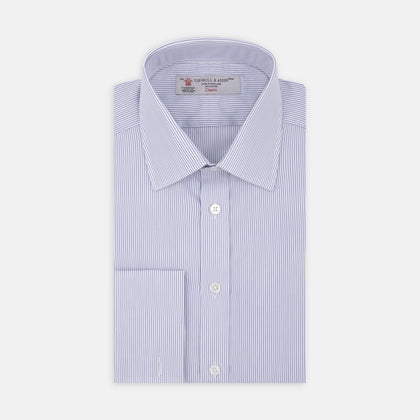 Blue and White Fine Stripe Cotton Shirt with T&amp;A Collar and Double Cuff