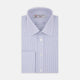 The Blue and White Fine Stripe Cotton Shirt by Turnbull & Asser features a T&A collar and double cuff, displayed neatly folded with white buttons against a plain white background.