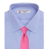 View 4 of product The Turnbull & Asser Blue Fine Bengal Stripe Shirt features a T&A collar, double cuffs, and white buttons, neatly folded and displayed against a plain white background.