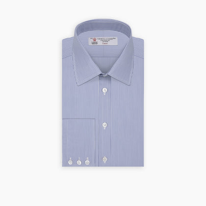 Blue Fine Bengal Stripe Shirt with T&A Collar and 3-Button Cuffs Image 6