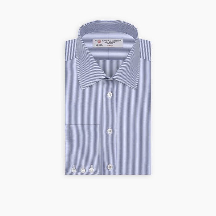 Blue Fine Bengal Stripe Shirt with T&A Collar and 3-Button Cuffs Image 6