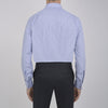 View 3 of product The Turnbull & Asser Blue Fine Bengal Stripe Shirt features a T&A collar, double cuffs, and white buttons, neatly folded and displayed against a plain white background.