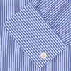 View 6 of product The Turnbull & Asser Blue Bengal Stripe Shirt features a T&A collar, double cuffs, and crisp white buttons. Made from cotton with blue and white bengal stripes, it’s neatly folded and displayed on a white background.