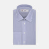 View 1 of product The Turnbull & Asser Blue Bengal Stripe Shirt features a T&A collar, double cuffs, and crisp white buttons. Made from cotton with blue and white bengal stripes, it’s neatly folded and displayed on a white background.