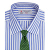 View 4 of product The Turnbull & Asser Blue and White Candy Stripe Shirt features a T&A collar, 3-button cuffs, and crisp white buttons, displayed neatly folded against a white background for a classic look.