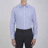 View 2 of product The Turnbull & Asser Blue and White Candy Stripe Shirt features a T&A collar, 3-button cuffs, and crisp white buttons, displayed neatly folded against a white background for a classic look.