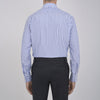 View 3 of product The Turnbull & Asser Blue and White Candy Stripe Shirt features a T&A collar, 3-button cuffs, and crisp white buttons, displayed neatly folded against a white background for a classic look.