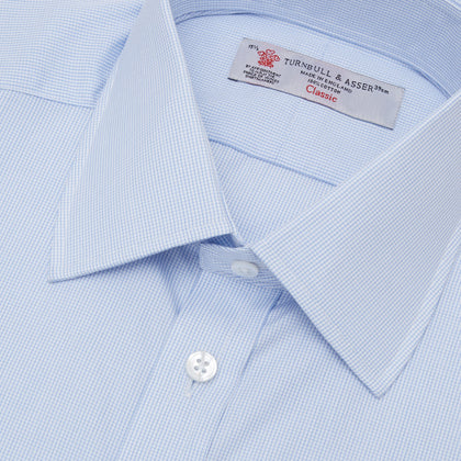 Light Blue Fine Check Shirt with T&A Collar and 3-Button Cuffs Image 4