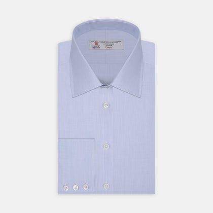 Light Blue Fine Check Shirt with T&A Collar and 3-Button Cuffs