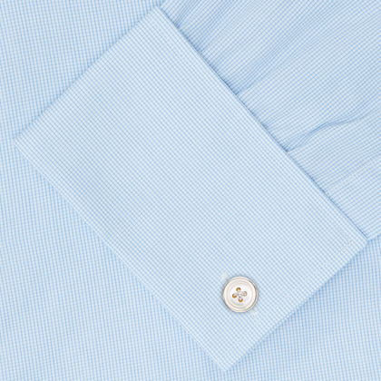 Light Blue Fine Check Shirt with T&amp;A Collar and Double Cuffs Image 5