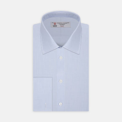 Light Blue Fine Check Shirt with T&amp;A Collar and Double Cuffs