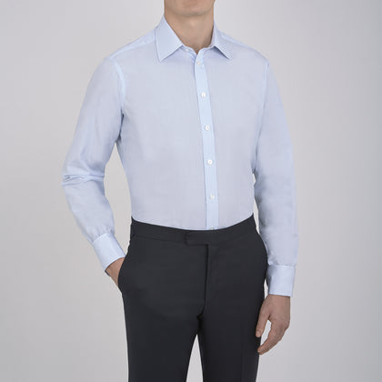 Light Blue Fine Check Shirt with T&amp;A Collar and Double Cuffs Image 1