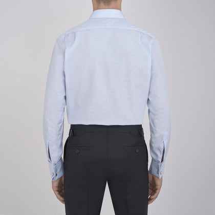 Light Blue Fine Check Shirt with T&amp;A Collar and Double Cuffs Image 2