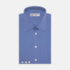 View 1 of product The Turnbull & Asser Dark Blue End-On-End Shirt features a T&A collar and 3-button cuffs, displayed neatly folded on a white background. Ideal for pairing with a navy suit, the label inside the collar is visible.