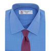 View 4 of product The Turnbull & Asser Dark Blue End-On-End Shirt features a T&A collar and 3-button cuffs, displayed neatly folded on a white background. Ideal for pairing with a navy suit, the label inside the collar is visible.