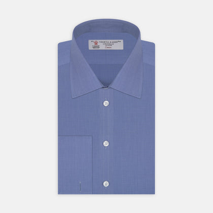 Dark Blue End-on-End Shirt with T&A Collar and Double Cuffs