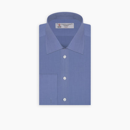 Dark Blue End-on-End Shirt with T&A Collar and Double Cuffs Image 6
