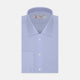 The Turnbull & Asser Two-Fold 200 Blue Cotton Shirt features a T&A collar, double cuffs, white buttons, and a visible label inside the collar, displayed neatly folded on a plain white background for superior breathability.