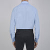View 3 of product The Turnbull & Asser Two-Fold 200 Blue Cotton Shirt features a T&A collar, double cuffs, white buttons, and a visible label inside the collar, displayed neatly folded on a plain white background for superior breathability.