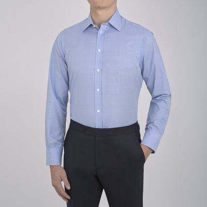 Blue Prince of Wales Check Shirt with T&A Collar and 3-Button Cuffs Image 1