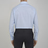 View 3 of product The Sky Blue Micro-Check Cotton Shirt by Turnbull & Asser features a T&A collar and 3-button cuffs, offering a refined take on classic British style. The shirt is neatly folded, showcasing its signature elegance against a white background.