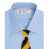 View 4 of product The Blue Herringbone Superfine Cotton Shirt by Turnbull & Asser features a T&A collar and 3-button cuffs, offering a refined minimalist look. Displayed against a plain white background.