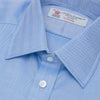 View 5 of product The Blue Herringbone Superfine Cotton Shirt by Turnbull & Asser features a T&A collar and 3-button cuffs, offering a refined minimalist look. Displayed against a plain white background.