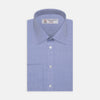 View 1 of product The Turnbull & Asser Blue Herringbone Superfine Cotton Shirt features a T&A collar and double cuffs—an essential for discerning gentlemen—shown folded on a plain white background.