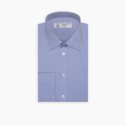 Blue Herringbone Superfine Cotton Shirt with T&A Collar and Double Cuffs Image 6