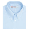 View 4 of product Turnbull & Asser's Light Blue Royal Oxford Cotton Shirt features a button-down collar, 3-button cuffs, and white buttons. Men's shirt comes neatly folded, with a branded neck label displaying garment details—ideal under a navy suit.