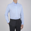 View 2 of product Turnbull & Asser's Light Blue Royal Oxford Cotton Shirt features a button-down collar, 3-button cuffs, and white buttons. Men's shirt comes neatly folded, with a branded neck label displaying garment details—ideal under a navy suit.