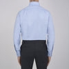 View 3 of product Turnbull & Asser's Light Blue Royal Oxford Cotton Shirt features a button-down collar, 3-button cuffs, and white buttons. Men's shirt comes neatly folded, with a branded neck label displaying garment details—ideal under a navy suit.