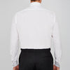 View 3 of product The Turnbull & Asser White Sea Island Quality Cotton Dress Shirt features a T&A collar and double cuffs, elegantly displayed on a light gray background.