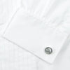 View 6 of product The Turnbull & Asser White Sea Island Quality Cotton Dress Shirt features a T&A collar and double cuffs, elegantly displayed on a light gray background.