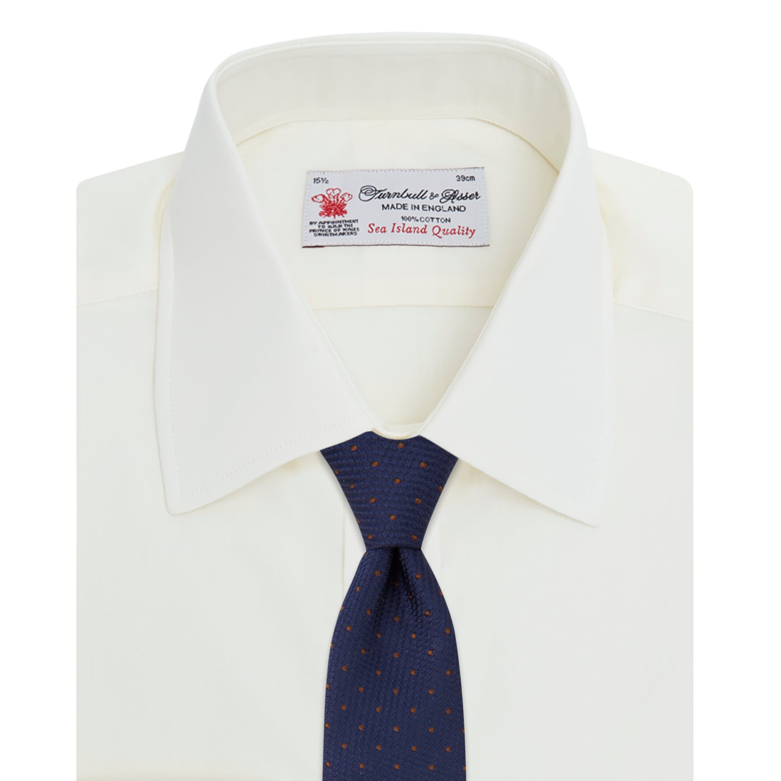 View 4 of product The Cream Sea Island Quality Cotton Shirt by Turnbull & Asser features a T&A collar and 3-button cuffs, crafted from premium cotton and displayed neatly folded against a plain white background.